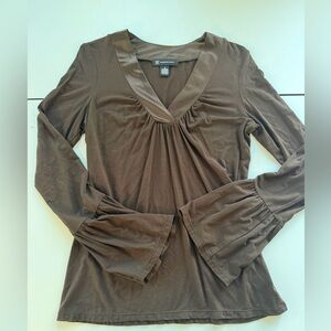 INC Chocolate Brown Long Sleeve bell sleeves retro whimsy size M